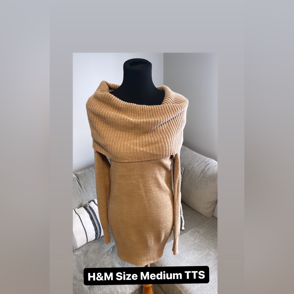 Tan sweaterdress off shoulder